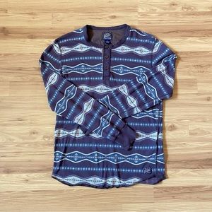 Lucky Brand Men’s Brown Indigo Jersey Aztec Print Long Sleeve Henley in Size S